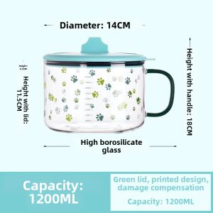 Adorable High-Temperature Resistant Glass Bowl Microwave Special Noodle Bowl with Lid Rice Box Student Daily Use Bowl
