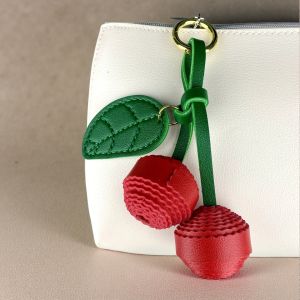 Trendy 3D Layered PU Leather Cherry Bag Charm-Handmade Fruit Pendant-Cherry Charm-Leather Pendant-Gift For Her-Birthday Gift