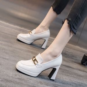 Block Heel Deep Mouth Single Shoes Womens Patent Leather Platform Platform High Heels Autumn Versatile Model Catwalk List