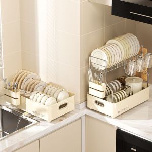 Dish Drying Rack Over Sink Large Capacity Dish Drainer Rack Adjustable Dish Basket Drainer with Telescopic Arms Functional Kitchen Sink Organizer Multifunctional Storage Rack