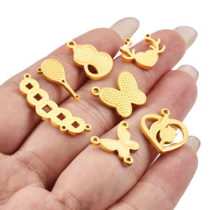 Polished Stainless Steel Gold Pendant diy Jewelry Accessories Porous Butterfly Charms