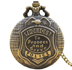 Vintage Bronze Steampunk Imitation Police Badge Carved Quartz Pocket Watch Necklace Pendant Clock Chain Men Women Chain Gift