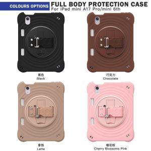 เคสซิลิโคนนิ่มกันตกสำหรับ iPad Mini 6มินิ7 A17โปร2024เคสเด็กมีสายคล้องมือปรับได้และที่วางขาตั้งแบบหมุนได้ในตัวที่ใส่ช่องใส่ดินสอมาพร้อมกับ Tali Bahu