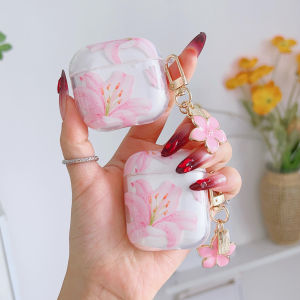 Pink Lily  flowers Headphones Case For AirPods 4th 1 2 3 With white flower Protective Shell Soft Case For AirPods Pro 2 Cover