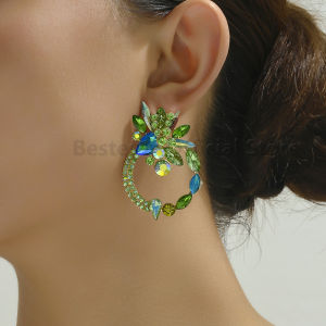 Boho Colorful Full Crystal Glass Round Design Stud Earrings For Women Vintage Multilayer Ear Accessories Trendy Luxury Jewelry