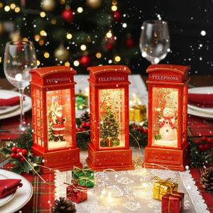 Christmas Phone Booth Decoration Santa Claus With Led Light Creative Red Retro Telephone Booth Desktop Ornament (without Water)