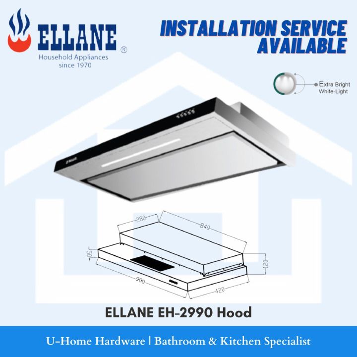 ELLANE EH2990 BuiltIn 900mm SlimLine Hood Stainless Steel Lazada