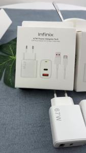 Infinix 67W Dual Ports Charger EU US Fast Charge USB A/C PD Power Adapter 6A Type C Cable For Infinix Note 50 40 Pro+ Zero 40 30