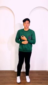 Sweater Crewneck Polos Hitam Bahan Katun Tebal