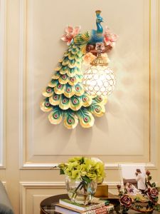 Modern European Style Peacock Wall Lamp Living Room Bedroom Hallway Staircase Simple Minimalist Crystal Resin Lighting