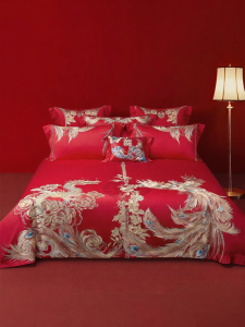 Boyang Home Textile | Long Staple Cotton 100 Counts Red Wedding Bedding Set Six Pieces