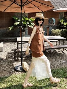 Stylish Two-Piece Set Beautiful Summer Midi Skirt Elegant Womens Fashion Ensemble High-End Feeling Small Dress Half Skirt