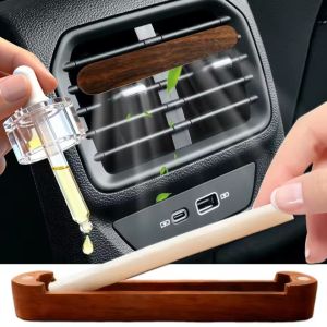 ที่หนีบน้ำหอมปรับอากาศรถทำจากไม้ใช้ Essential ก้านปักน้ำมันหอมระเหยแม่เหล็กระบายน้ำมันหอมระเหยแท่งไม้ที่จับอุปกรณ์ตกแต่งภายในแบบสากล