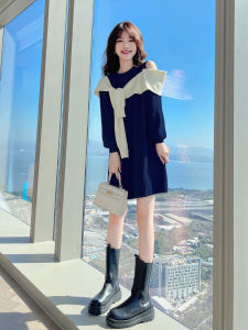 Winter Knitted Dress Womens Base Layer Shirt Dress Korean Style Long Sleeve H-Shape Standard Fit Daily Wear Cardigan Dress