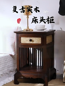 Nightstand Retro Coffee Table Side Table With Drawers And Storage Rack Wooden Bedside Table For Bedroom Living Room Hall (No need to install)