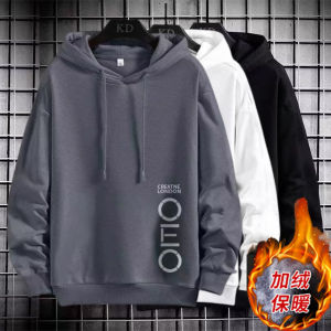 Mens Long Sleeve Hoodie Fleece Lined Casual Streetwear Autumn Winter Sweatshirt Youth Trendy Loose Fit Printed T-Shirt