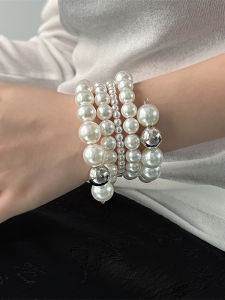 Elegant Multi-Layer Pearl Bracelet Womens Fashion Personality Arm Jewelry Vintage Painted Mixed Material Hand Accessory