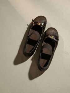 Retro Splicing round Head Mary Jane Flat Heels Womens Shoes Butterfly Knot Buckle Casual Footwear Leather Upgraded Version