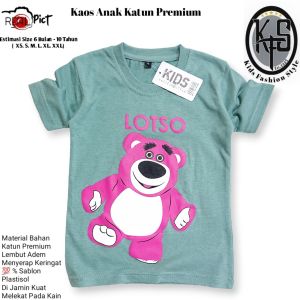 KFS 102 Kaos Lotso Anak Laki-laki Perempuan Katun Premium Bear Beruang Gantung Sablon Leher Bayi&Anak 6 Bulan Sampai 10 Tahun