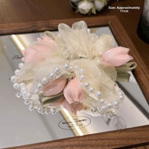NING ZHOU | Elegant Pearl and Tulle Tulip Headband Women