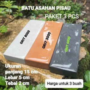 Pengasah pisau dapur asli batu alam paket isi 3 pcs