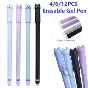 4-12PCS Cute Cat Pens Kawaii Erasable Gel Pens Set 0.5mm Blue/Black Ink Ballpoint Pens School Office Supplies Writing Stationer
