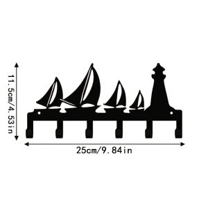 CIFbuy | CIFBUY Creative Sailboat Lighthouse Iron Wall Art Metal Key Hook Decor for Home Bedroom Living Room Office Vintage Decor