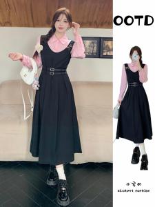 Slimming Long Sleeve Maxi Dress Womens Autumn Large Size Waist Cinched Sweet Design Sense Slim Fit Long Dress Elegant
