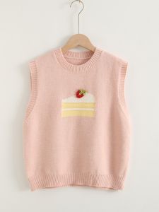 Áo Len Dệt Kim Cổ Tròn Không Tay Phong Cách Ngọt Ngào Màu Hồng Cho Nữ Mùa Thu Lớp Lót Áo Vest Học Sinh Trẻ Trung