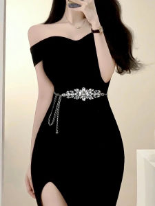 Rhinestone Inlaid Chain Belt Women with Skirts Advanced Gold Chain Belt Fashion Dress Evening dress Accessories Women
