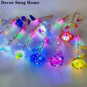 【Free Shipping】Hoa Giả Hoa Lá Vàng Hồng Lấp Lánh Quà Tặng Sinh Nhật Ngày Lễ Tình Nhân Ánh Sáng Nhiều Màu