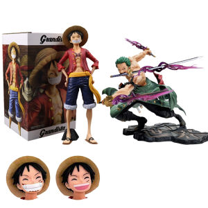 Bandai | One Piece Anime Figure Smiley Luffy Three Form Face and GK Roronoa Zoro Three-blade Sa-maximum Manga Anime Statue Action Figure
