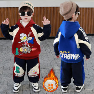 Crosio Ultraman Winter Clothes Set Boys Spiderman Cosplay Glowing Fleece Superhero Outfit Childrens Party Performance Costume