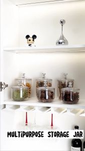 Locaupin Transparent Airtight Canister Jar Bear Handle with Silicone Lid Food Storage Dispensers Kitchen Organizer