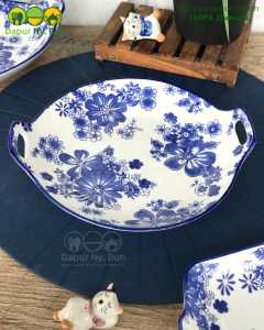Piring Saji Kuali Bulat Motif Astha Blue Ukuran 9 Inch / Serving Plate
