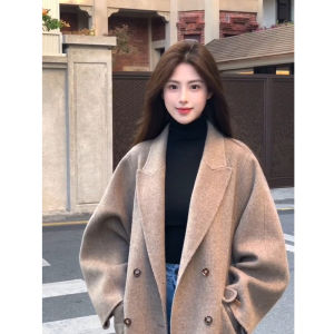 Áo Khoác Len Nữ Chất Lượng Cao Thời Trang Thu Đông Mới Cỡ Nhỏ Dài Tay Nút Đôi Áo Khoác Ngoài Chất Lượng Cao