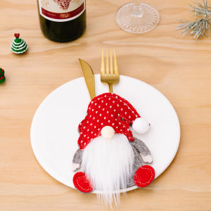 Christmas Cutlery Holder Gnome Ornaments Felt Cloth Plush Knife Fork Pocket Bag Faceless Dwarves Tableware Cover Xmas Decoration