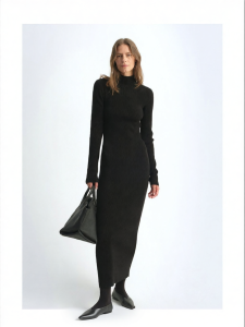 Australian Merino Wool Long Black Turtleneck Dress