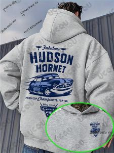 เสื้อฮู้ดดี้ผ้าฝ้ายพิมพ์ลายรถยนต์ฮัดสัน ฮอร์เน็ต และไลท์นิ่ง แมคควีน สำหรับผู้ชาย ฤดูใบไม้ร่วง ฤดูหนาว แขนยาว ทรงโอเวอร์ไซส์ เสื้อคู่