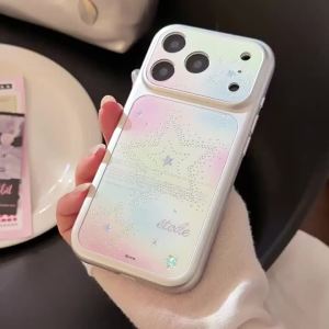 Korean Graffiti Gradient Sliver Glitter Stars Pattern Phone Case For iPhone 17 16 15 13 14 Pro Max Shockproof Protective Cover