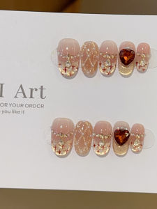 Handmade Pure Handwear Gold Cat Eye Imitation Pearl White Enhancing French False Nails Beauty Nail Art Patch Wearable Nail Tips