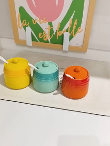 SNUG Ceramic Material Gradient Rainbow Colorful Spice Jar With Lid And Spoon Condiment Jar Container