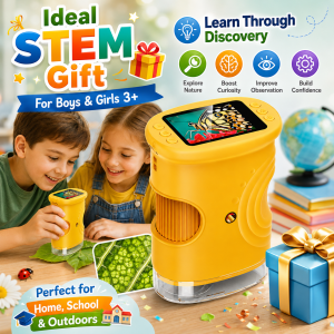 Kids Digital Microscope 1000X Zoom Mini Pocket Handheld Microscope with Camera/Video/ Function Portable Outdoor Travel Toys Magnifying Glass for Boys Girls 3-8 Years STEM Gifts