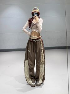 Quần Dài Thường Ngày Nhanh Khô Mỏng Màu Kaki Cho Nữ Quần Dài Jazz Dance Cạp Cao Bằng Polyester Mùa Xuân 2025