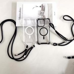 Shockproof Strap Case For iPhone 18 Pro Max 17 Air 16 Plus 16Pro Magsafe Magnetic Crossbody Lanyard Cord Transparent Clear Cover