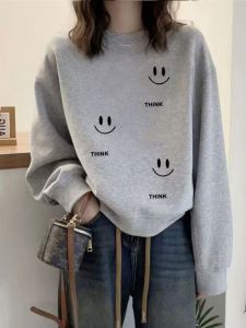 Fashionable Long Sleeve round Neck Sweatshirt Womens Loose Fit Korean Style Spring Autumn Slimming Versatile Outerwear Top