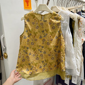 New Chinese Style Sleeveless Printed Vest Womens Summer 2025 Fashion Straight Cut Thin Material round Neck Top Shirt