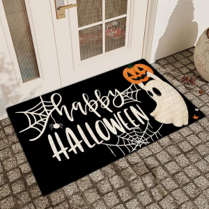 VIKAMA Happy Halloween Ghost Pumpkin Spider Web Door Mat Non Slip Floor Mat Entryway Holiday Home Decor