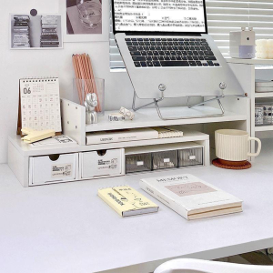 Office Desk Organizer Stand Laptop Display Holder Modern Minimalist Computer Riser Storage Shelf Workstation Storage Rack