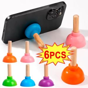 6Pcs New Creative Novel Mini Colorful Toilet Shape Plunger Phone Holder Sucker Stand Tiny Plunger Magic Tricks Inspired Looking